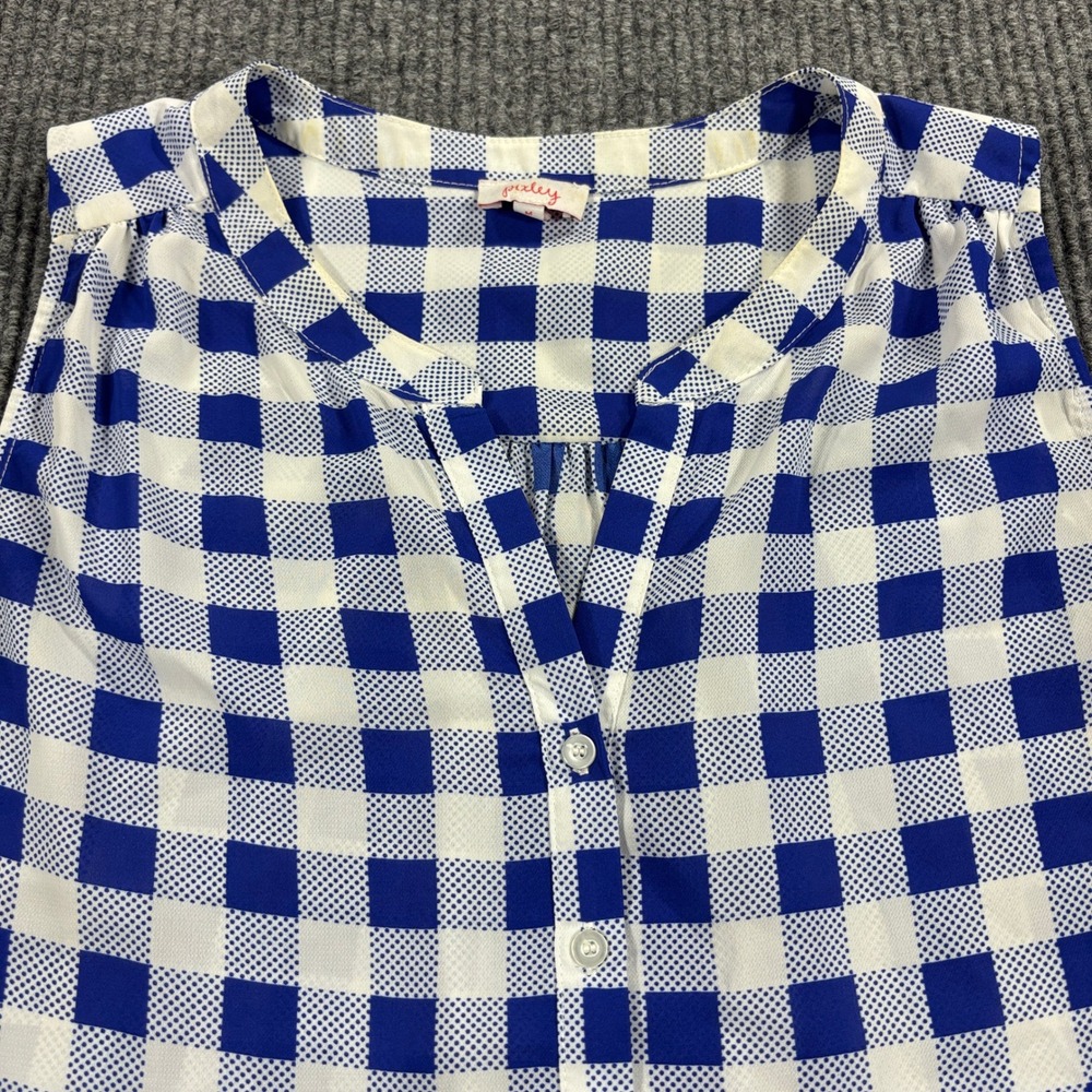 Pixleyโ Sleeveless Blouse Womens Medium Blue Gingham Split Neck SF7045SPW